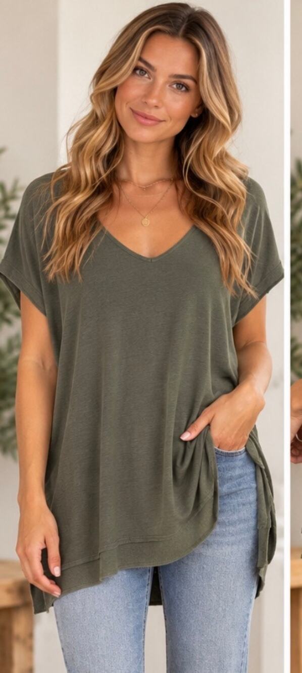 Daily Ritual Olive Green Oversized V-Neck Layered Tunic Top XL
